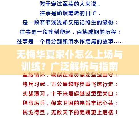 无悔华夏家仆怎么上场与训练？广泛解析与指南